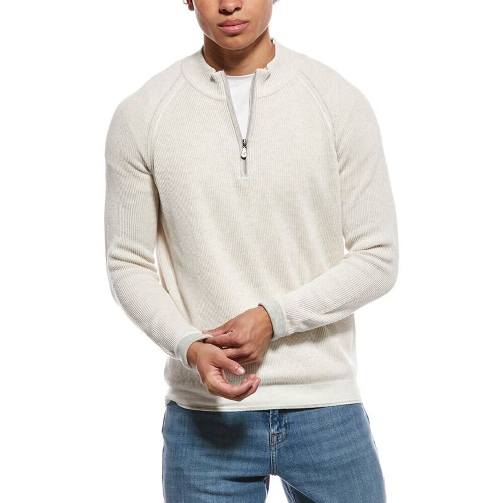 Raffi Mens  English Rib 1/4-Zip Mock Neck Sweater, Brown